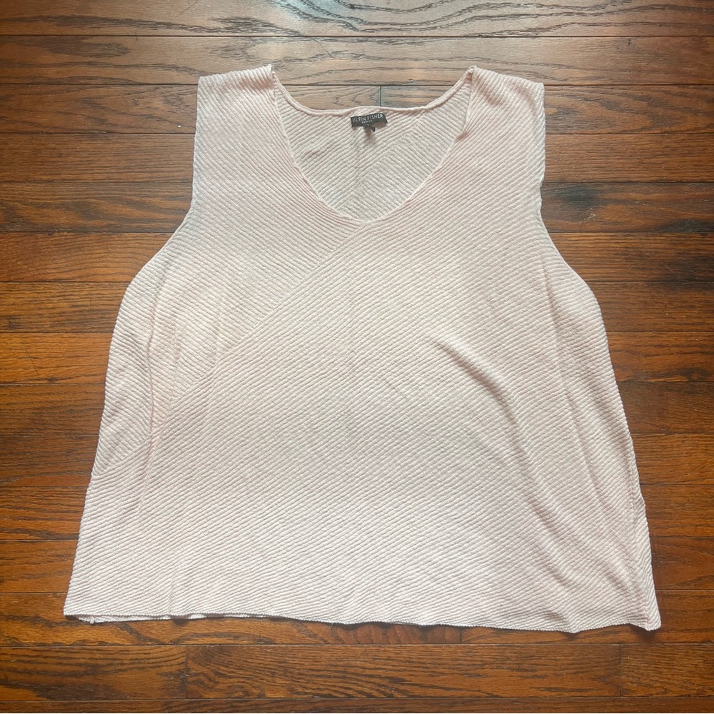 Eileen Fisher Light Blush Pink Textured V-Neck Sleeveless Top